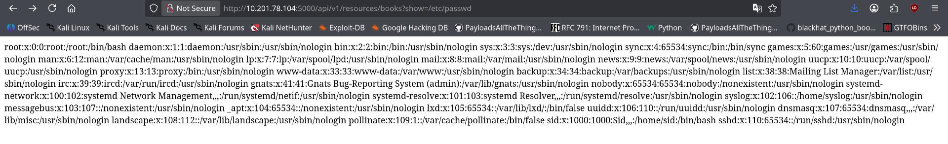 LFI confirmed — /etc/passwd contents returned