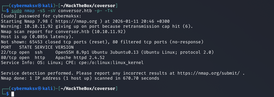 Nmap scan showing ports 22 and 80 open