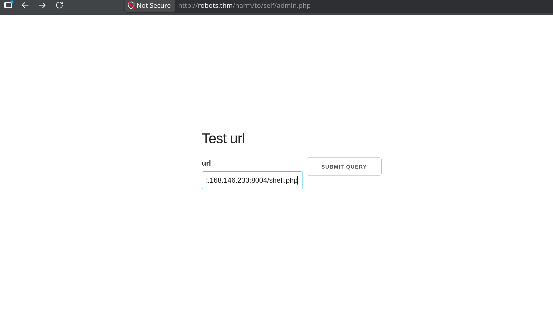 admin.php Test url form with the value http://192.168.146.233:8004/shell.php entered, ready to submit