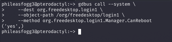 gdbus call to org.freedesktop.login1.Manager.CanReboot returning ('yes',)
